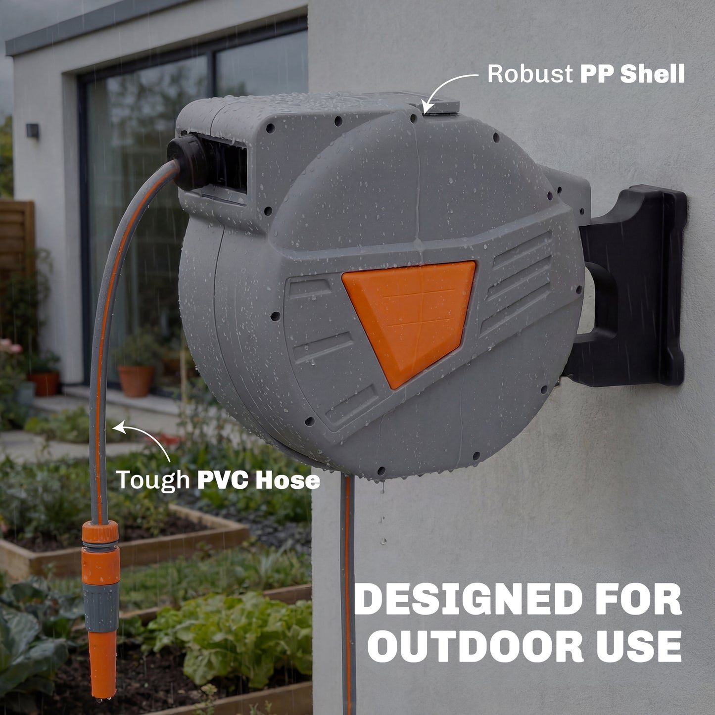 Retractable Hose Reel Wall Mounted, 40+2m Hose Pipe Reel, Orange