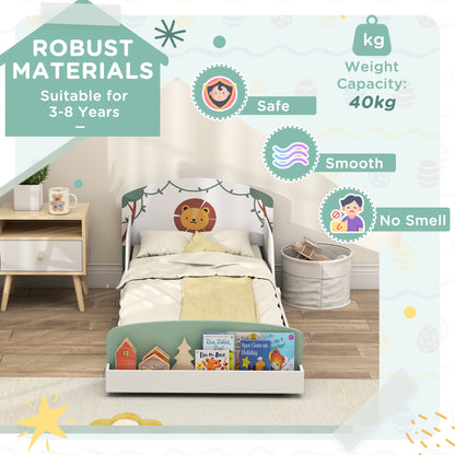 Toddler Bed, Lion-Themed Kids Bed Frame with Storage, Green