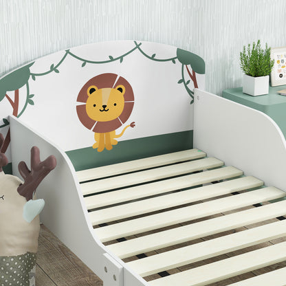 Toddler Bed, Lion-Themed Kids Bed Frame with Storage, Green