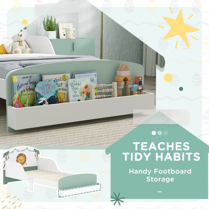Toddler Bed, Lion-Themed Kids Bed Frame with Storage, Green