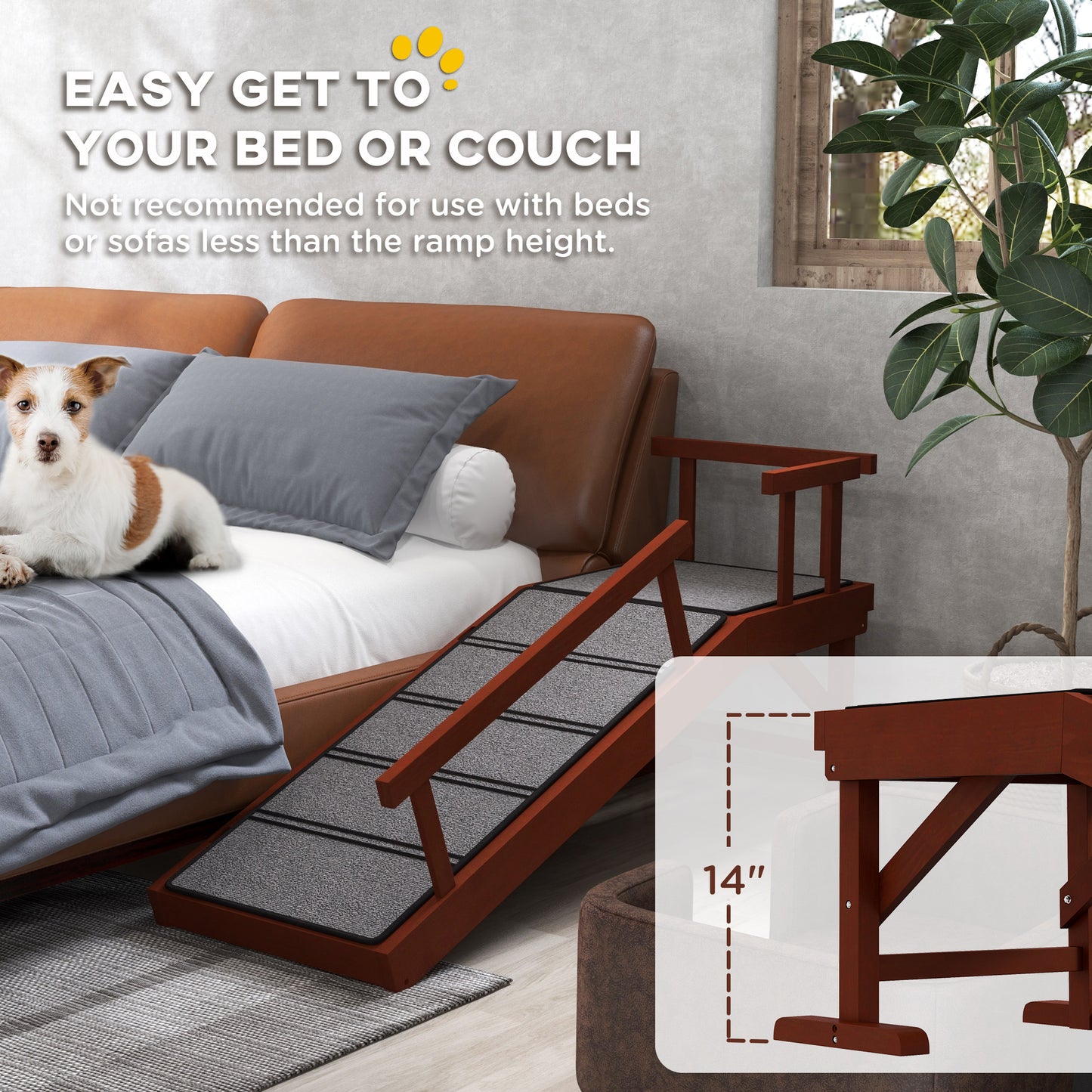 Wooden Dog Ramp with Removable Guardrails, Non-Slip Surface, 125 cm
