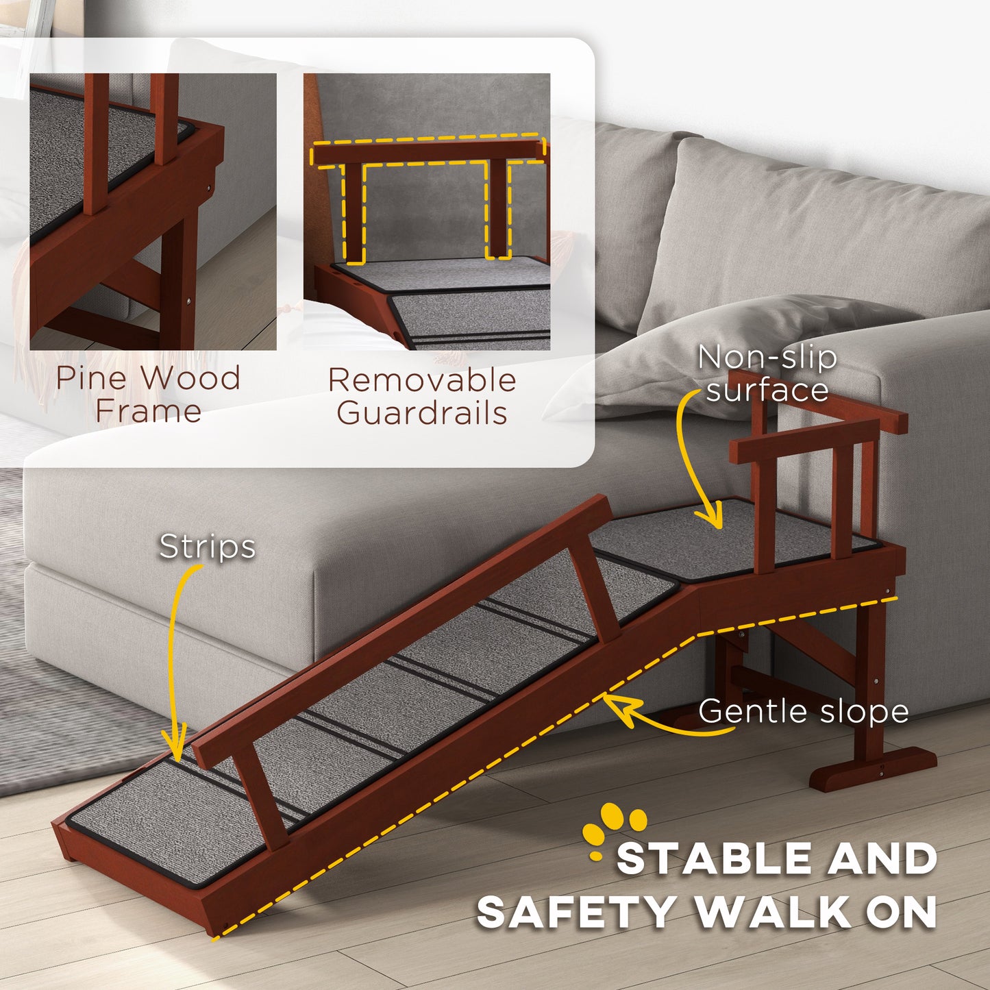 Wooden Dog Ramp with Removable Guardrails, Non-Slip Surface, 125 cm