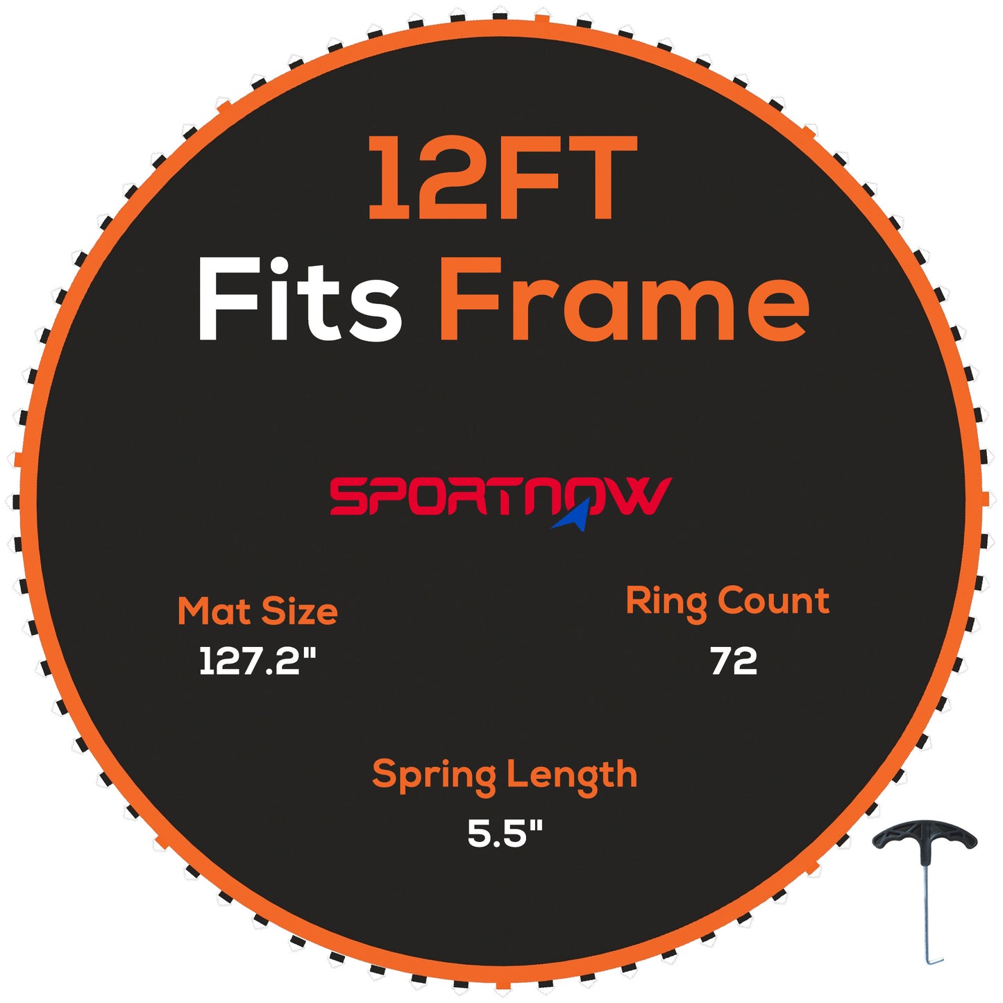 Trampoline Mat with 72 V-Hooks, for 12ft Trampoline, Orange
