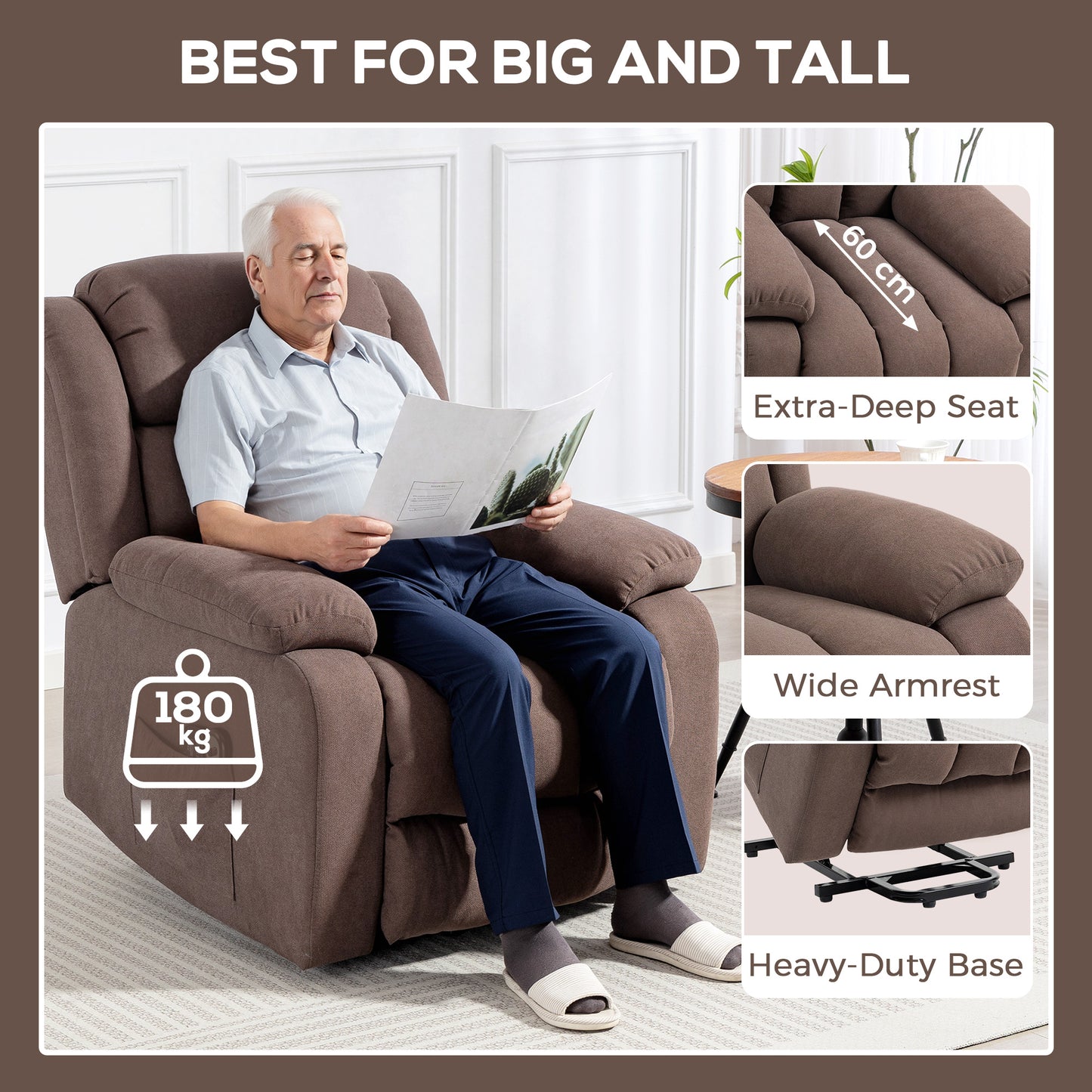 Power Lift Recliner Chair for Elderly with Massage, Dark Brown