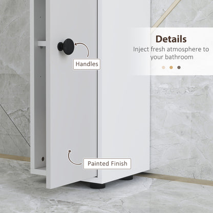 Slim Bathroom Cabinet, Toilet Roll Storage w/ Shelves, Light Grey