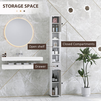 Slim Bathroom Cabinet, Toilet Roll Storage w/ Shelves, Light Grey