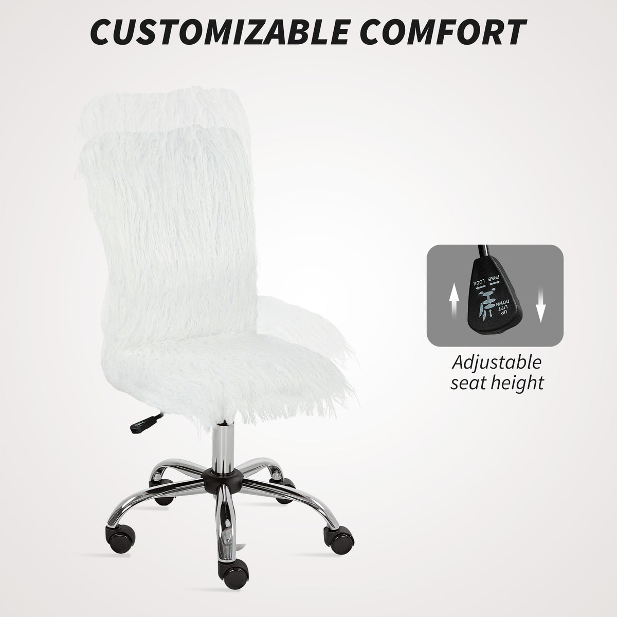 Armless Makeup Vanity Chair, 360 Degree Swivel Computer Chair, White