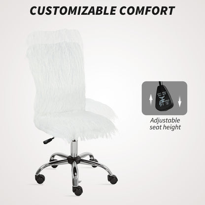 Armless Makeup Vanity Chair, 360 Degree Swivel Computer Chair, White