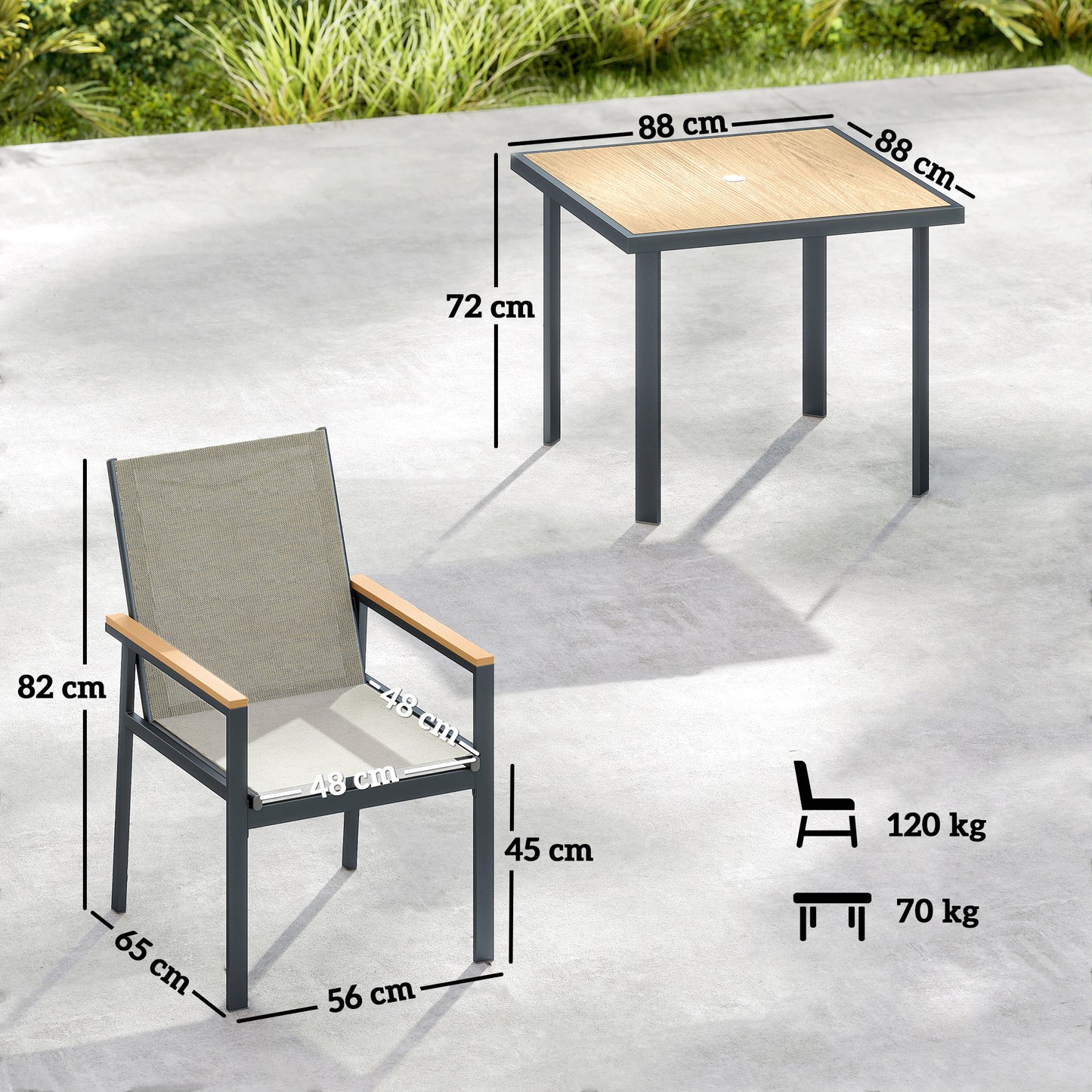 5 Piece Garden Dining Set, Outdoor Table and 4 Chairs, Khaki