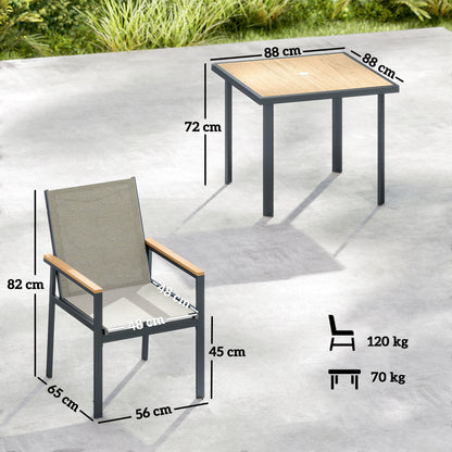 5 Piece Garden Dining Set, Outdoor Table and 4 Chairs, Khaki