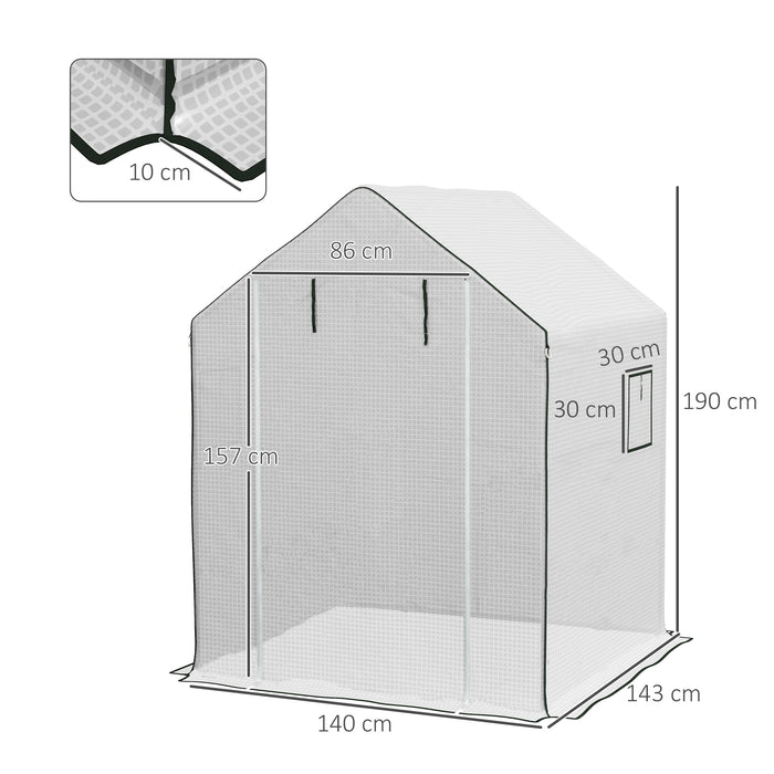 Greenhouse Cover Replacement Walk-in PE Hot House Cover with Roll-up Door and Windows, 140 x 143 x 190cm, White