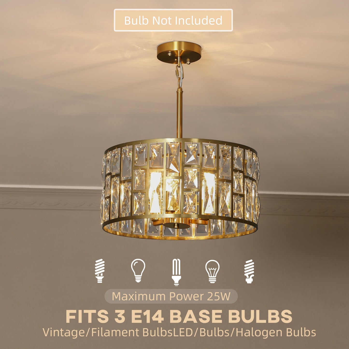 Modern Flush Mount Ceiling Light, Crystal Chandelier for Living Room
