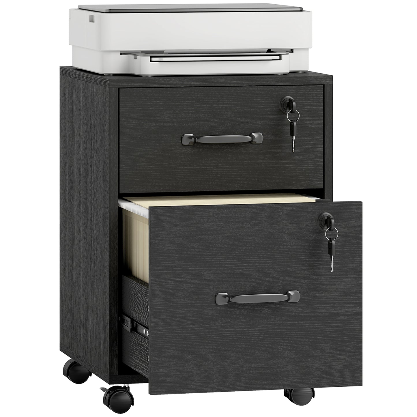 Roll File Cabinet with Drawer, Organiser Letter Size, Black