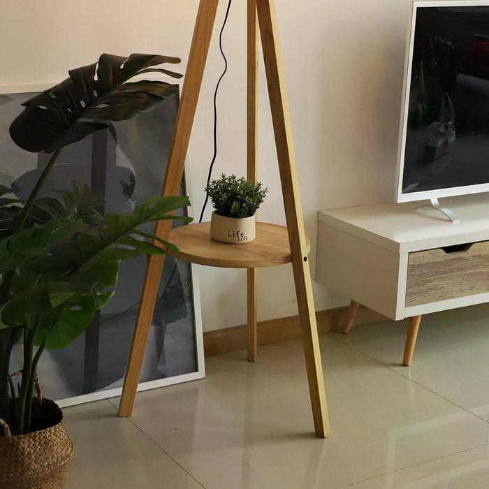 Freestanding Tripod Floor Lamp Bedside Reading with Storage Shelf Linen Shade for Living Room Bedroom, 154cm, Cream