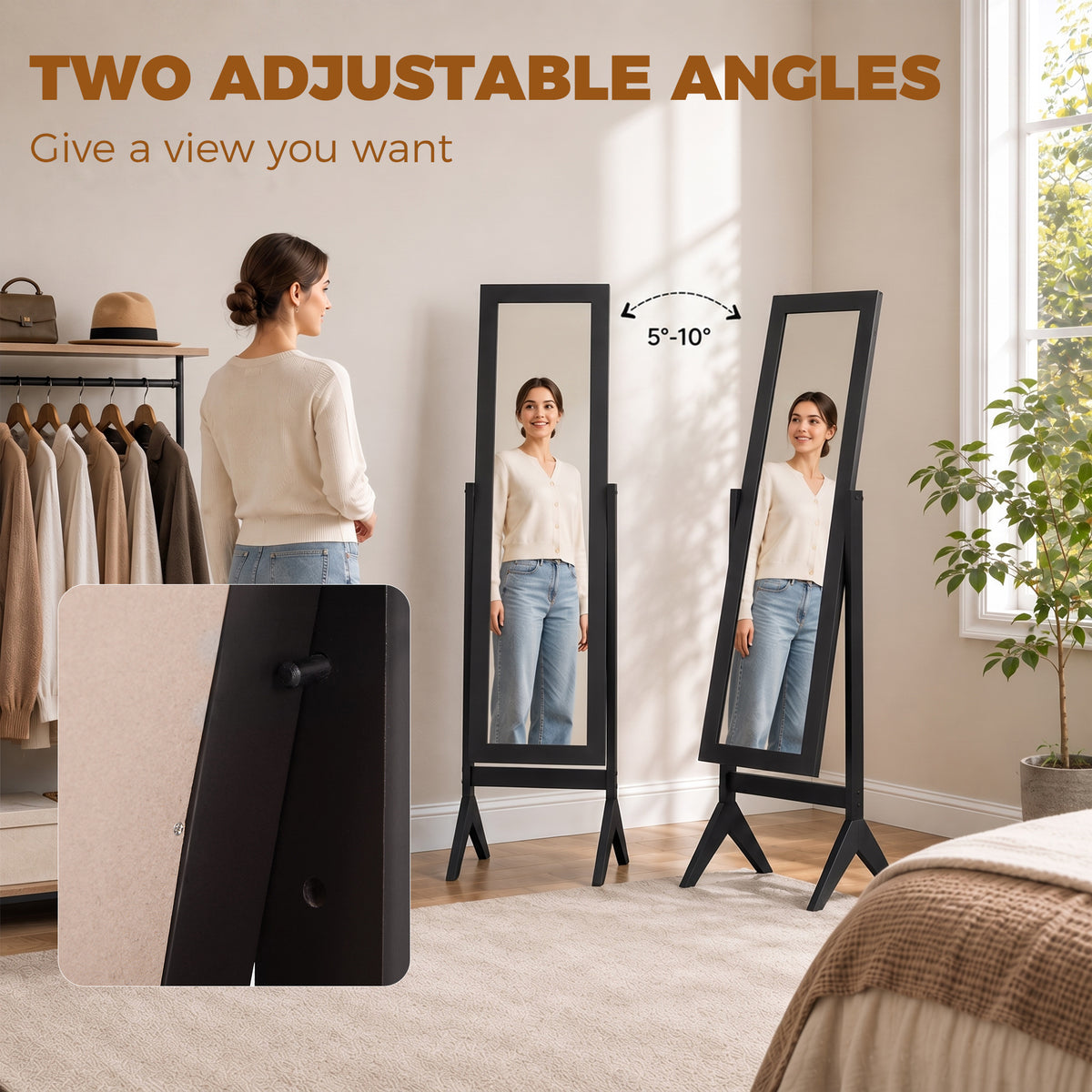 Adjustable Angle Full Length Mirror, Black