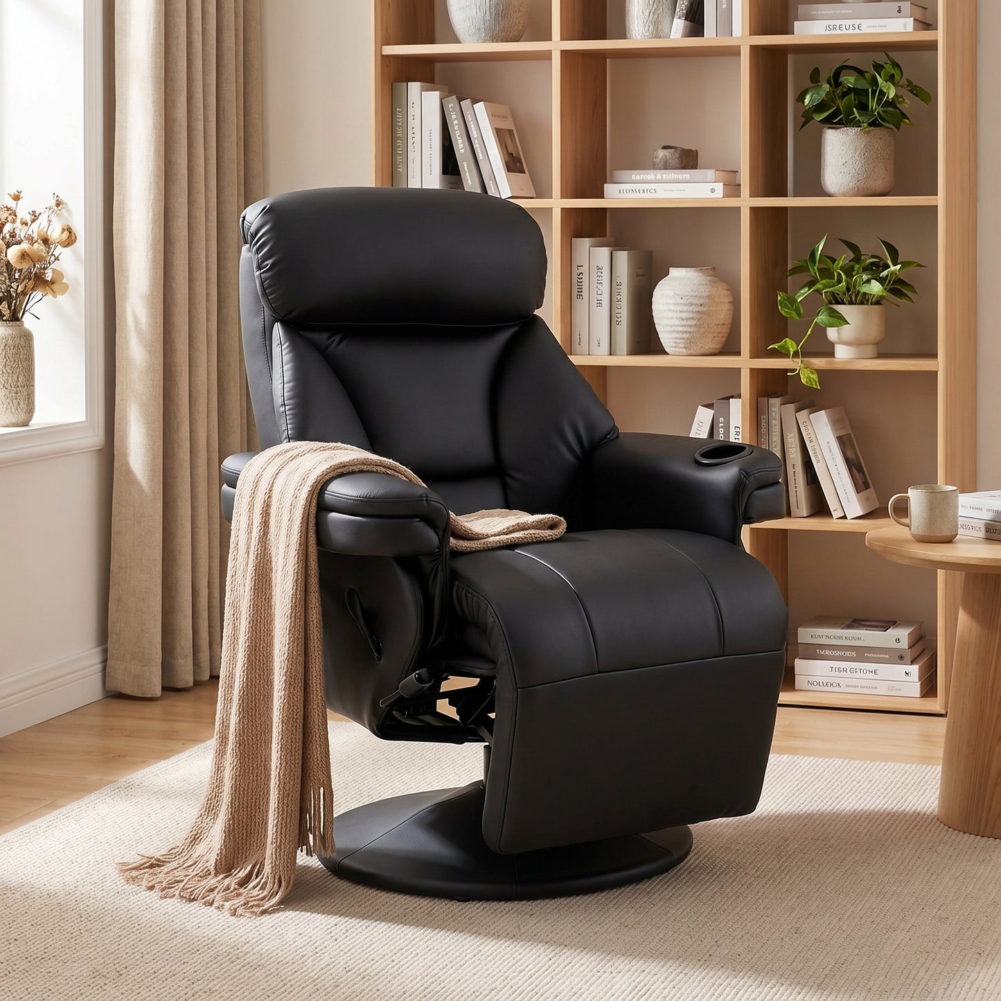 Upholstered Reclining Armchair with Adjustable Backrest, Black