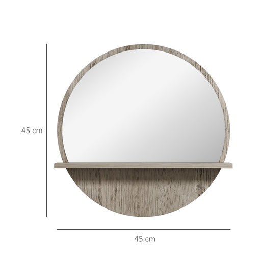 Round Mirror for Wall Makeup Mirror with Shelf Grey Wood Effect