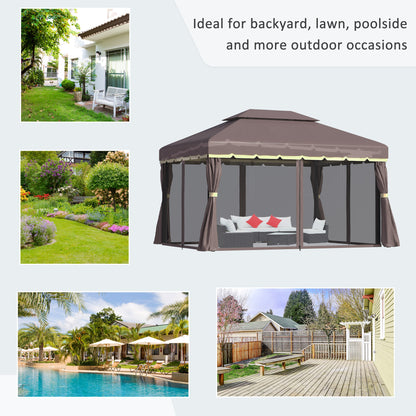 Outsunny 3 x 4m Aluminium Garden¬¨‚Ä†Gazebo, Marquee Canopy Shelter Pavilion Party Tent with Nets and Curtains for Garden, Lawn, Backyard and Deck, Coffee