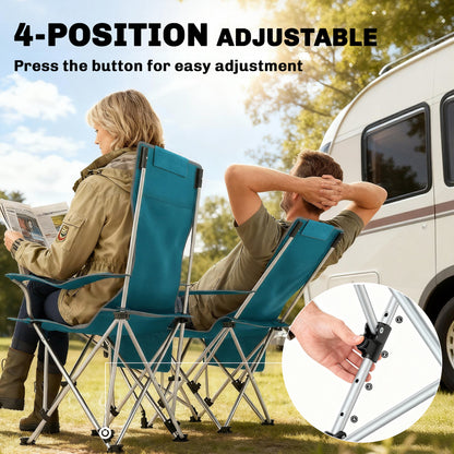 Set of 2 Reclining Camping Chairs, Blue and Grey