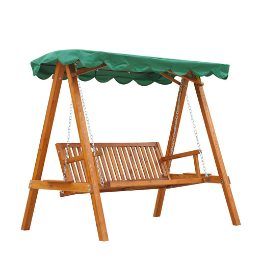 3-Seater Wooden Garden Swing Chair Seat Bench, Green