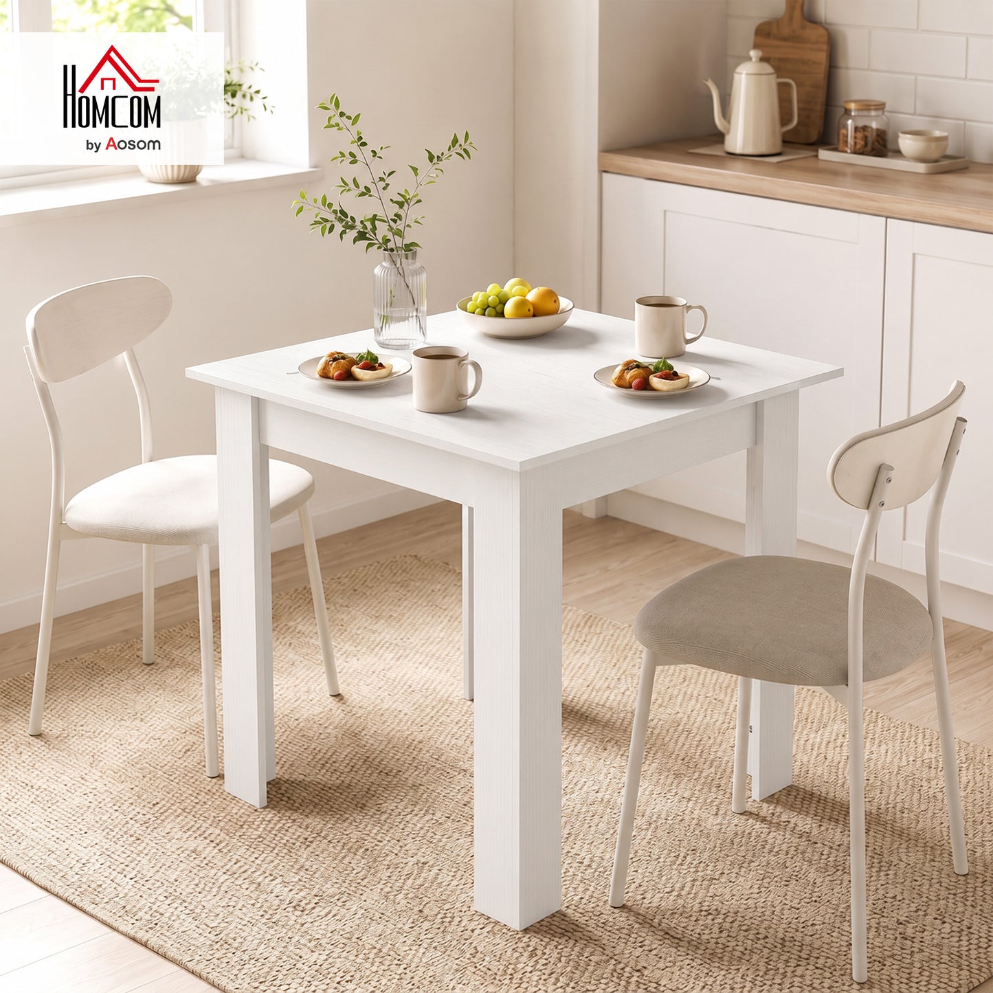 Square Dining Table, Kitchen Table with White Wood Effect