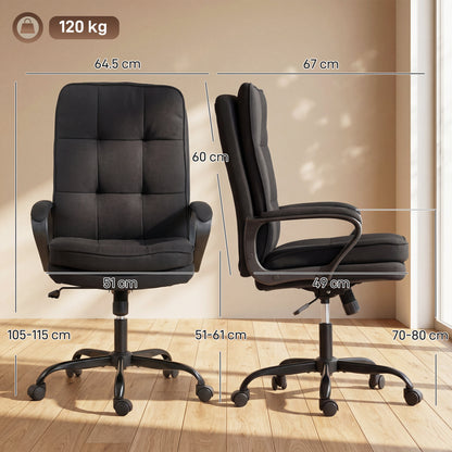 Executive Office Chair, Fabric Computer Desk Chair with Dual-Layer Padding, High Back, Silent Swivel Wheels, Armrest, Height Adjustable, Rocking Function for Home, Black