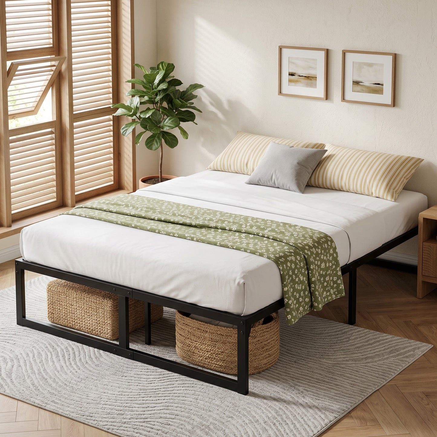 4ft Small Bed Frame with Underbed Storage, Noise-Free, Black