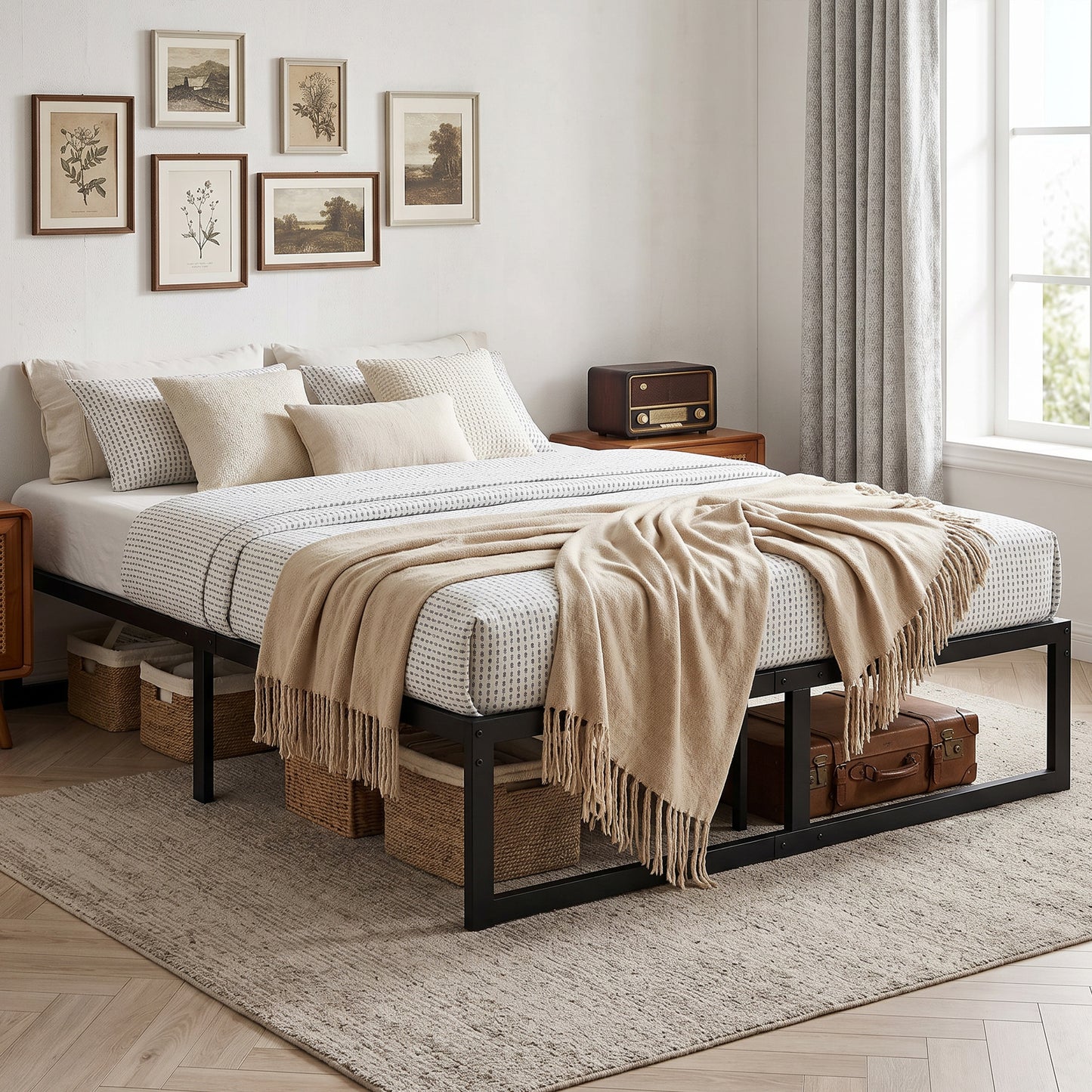 4ft Small Bed Frame with Underbed Storage, Noise-Free, Black