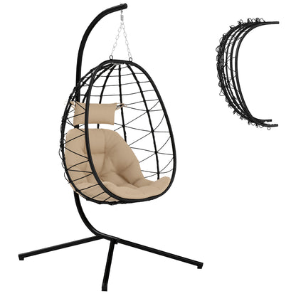 Garden Egg Chair Outdoor Hanging Swing Chair, Folding Basket, Khaki