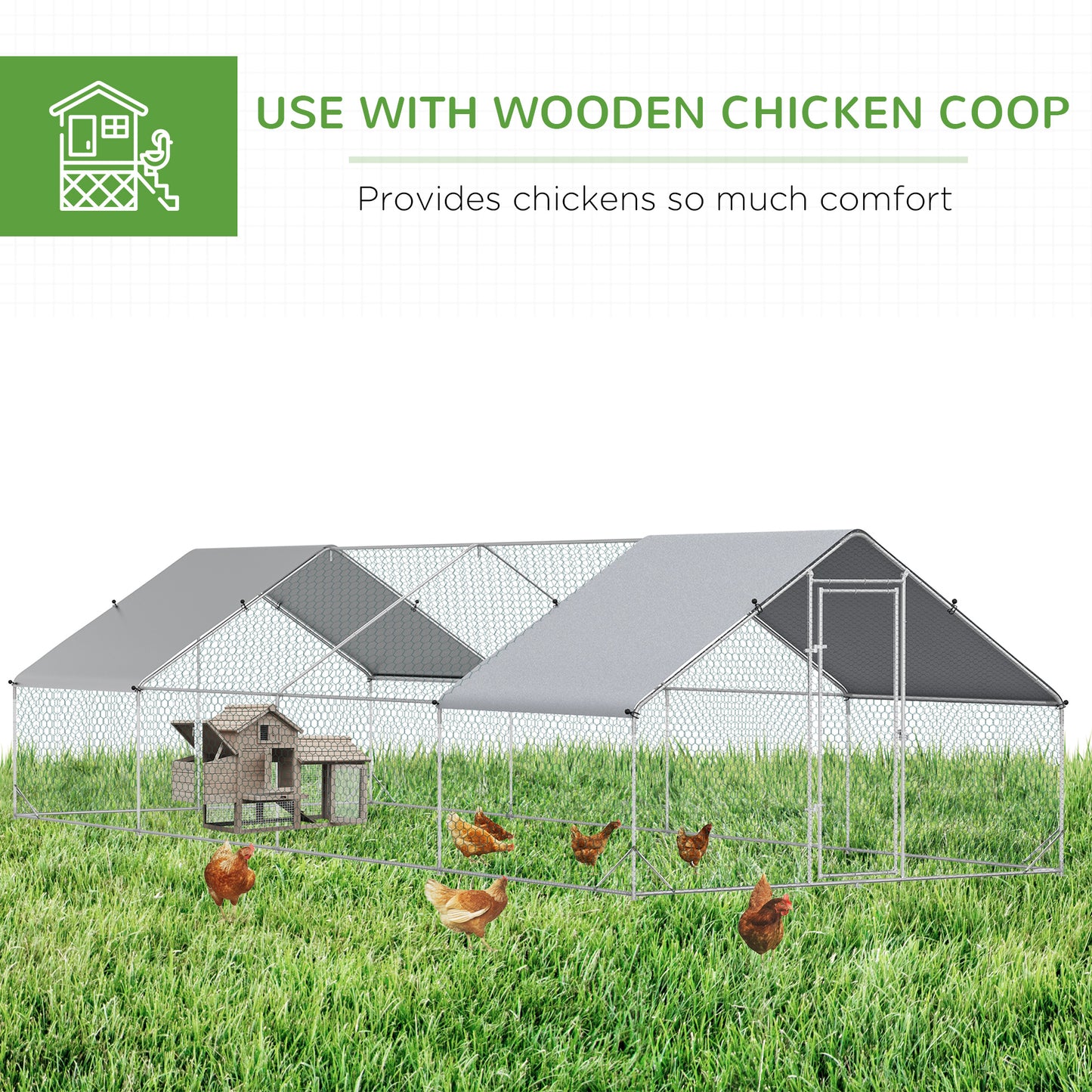 Walk In Chicken Run Large galvanised Chicken Coop w/ Cover 3 x 8 x 2m