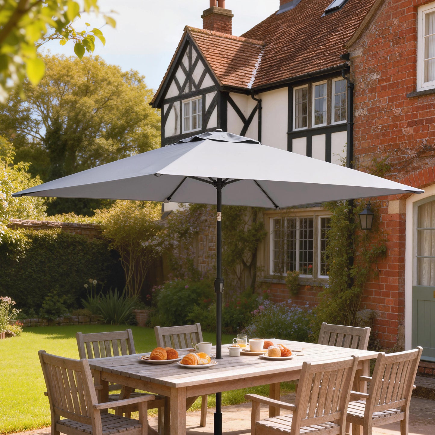 Garden Parasol, Outdoor Umbrella with Tilt Function, Light Grey