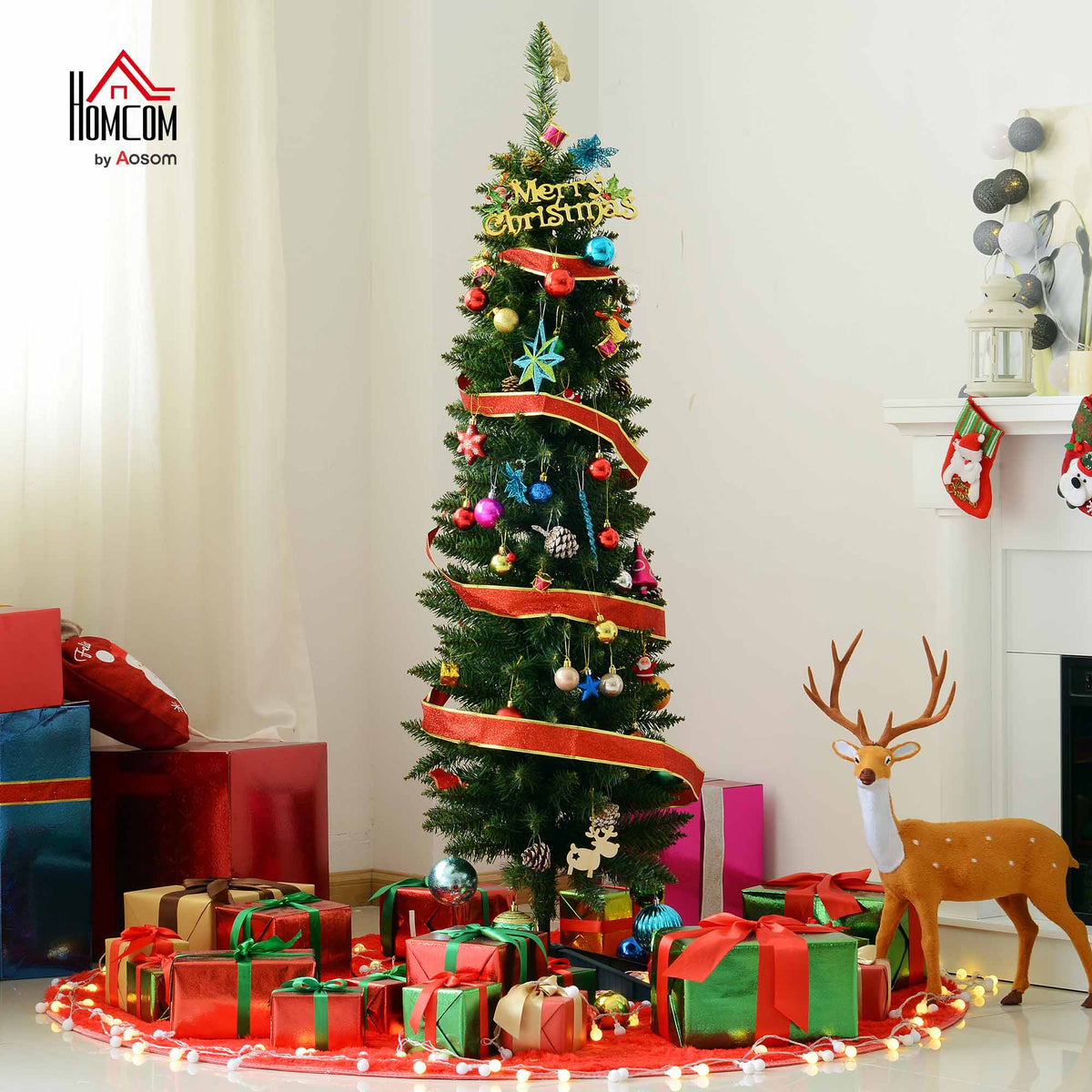 5FT Pencil Slim Artificial Christmas Tree with Study Stand Tips Green