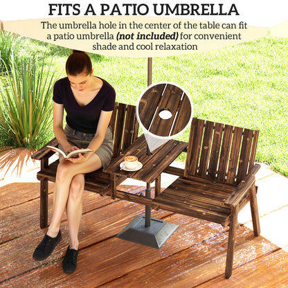 2-Seater Wooden Garden Bench with Armrest, Carbonised Finish