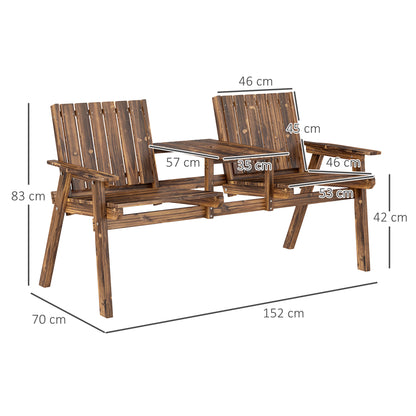 2-Seater Wooden Garden Bench with Armrest, Carbonised Finish