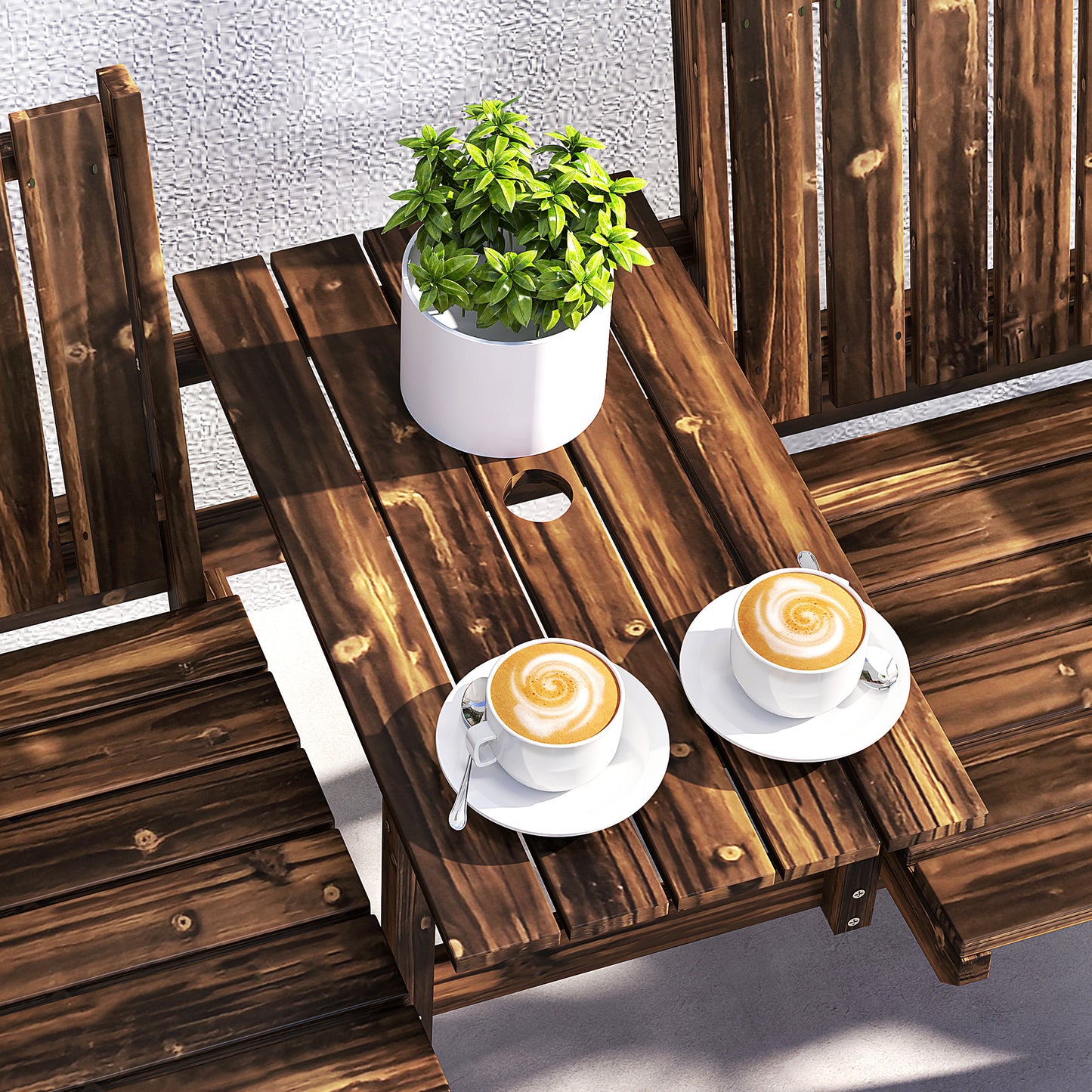 2-Seater Wooden Garden Bench with Armrest, Carbonised Finish