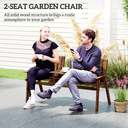 2-Seater Wooden Garden Bench with Armrest, Carbonised Finish