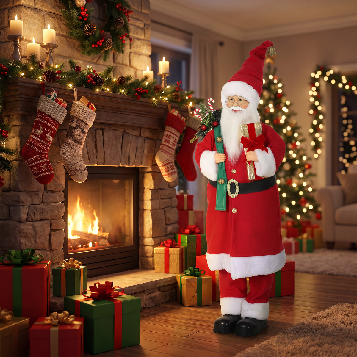 4ft Christmas Singing Dancing Santa Claus with Gift and Sack