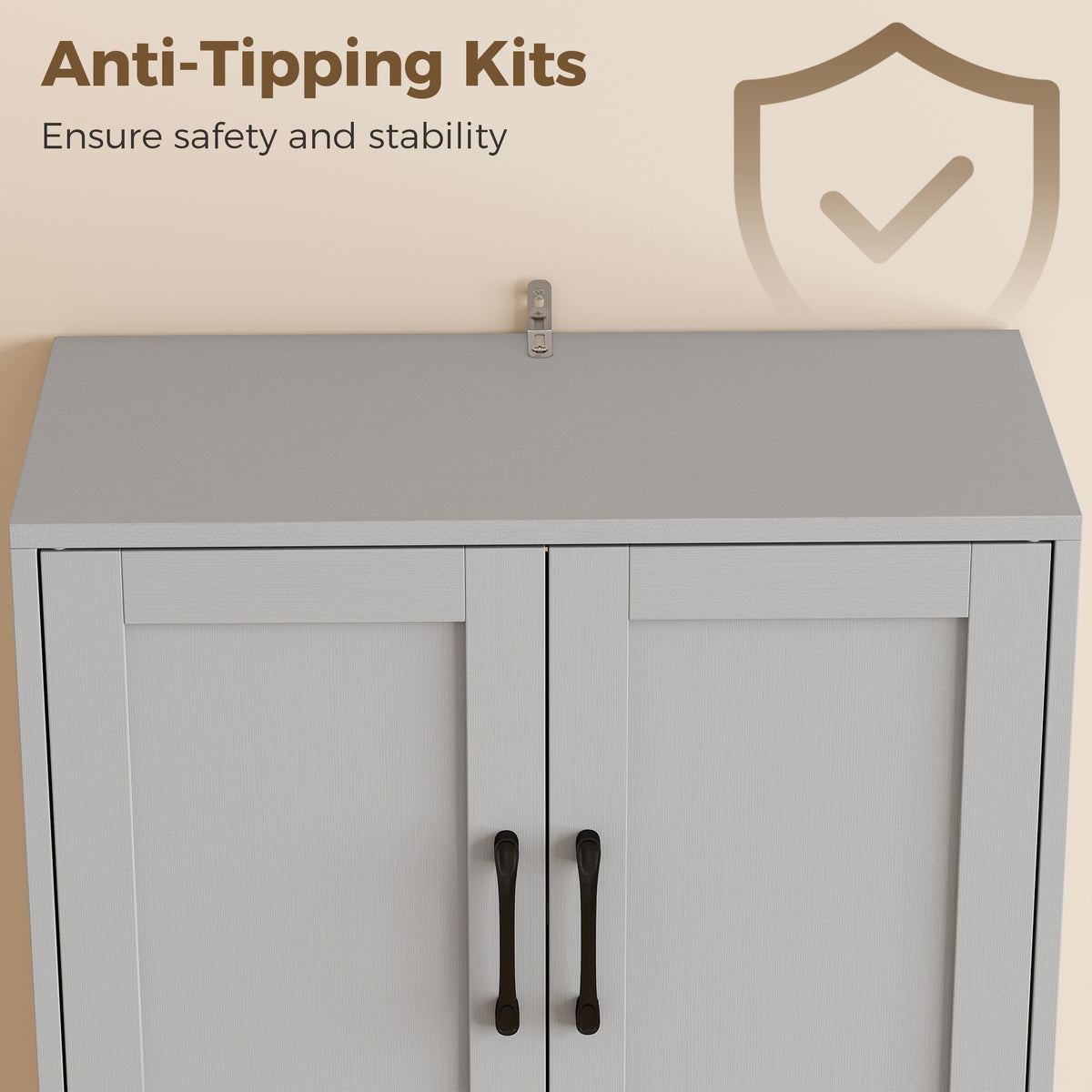 Tall Kitchen Pantry Cabinet with Drawer and Appliance Counter - Grey