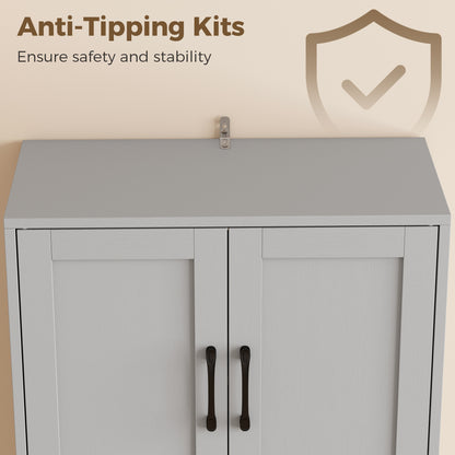 Tall Kitchen Pantry Cabinet with Drawer and Appliance Counter - Grey