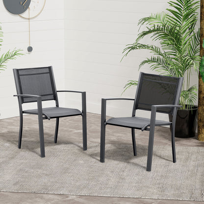 Garden Chairs Set Of 2 Outdoor Chairs with Steel Frame Texteline Seats for Camping Fishing Patio Balcony Grey Black