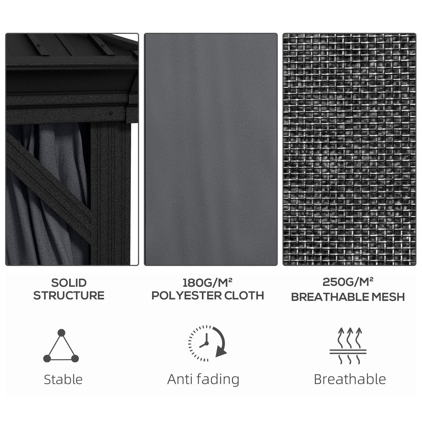 3 x 3.7m Outdoor Hardtop Gazebo Canopy Aluminum Frame with 2-Tier Roof & Mesh Netting Sidewalls for Patio, Grey