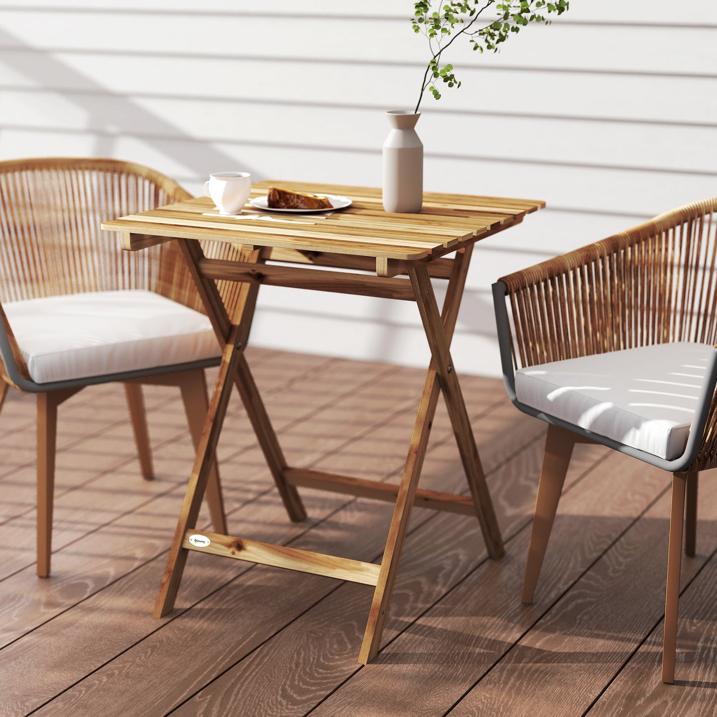 Outdoor Coffee Table Foldable Wooden Garden Table Natural Wood