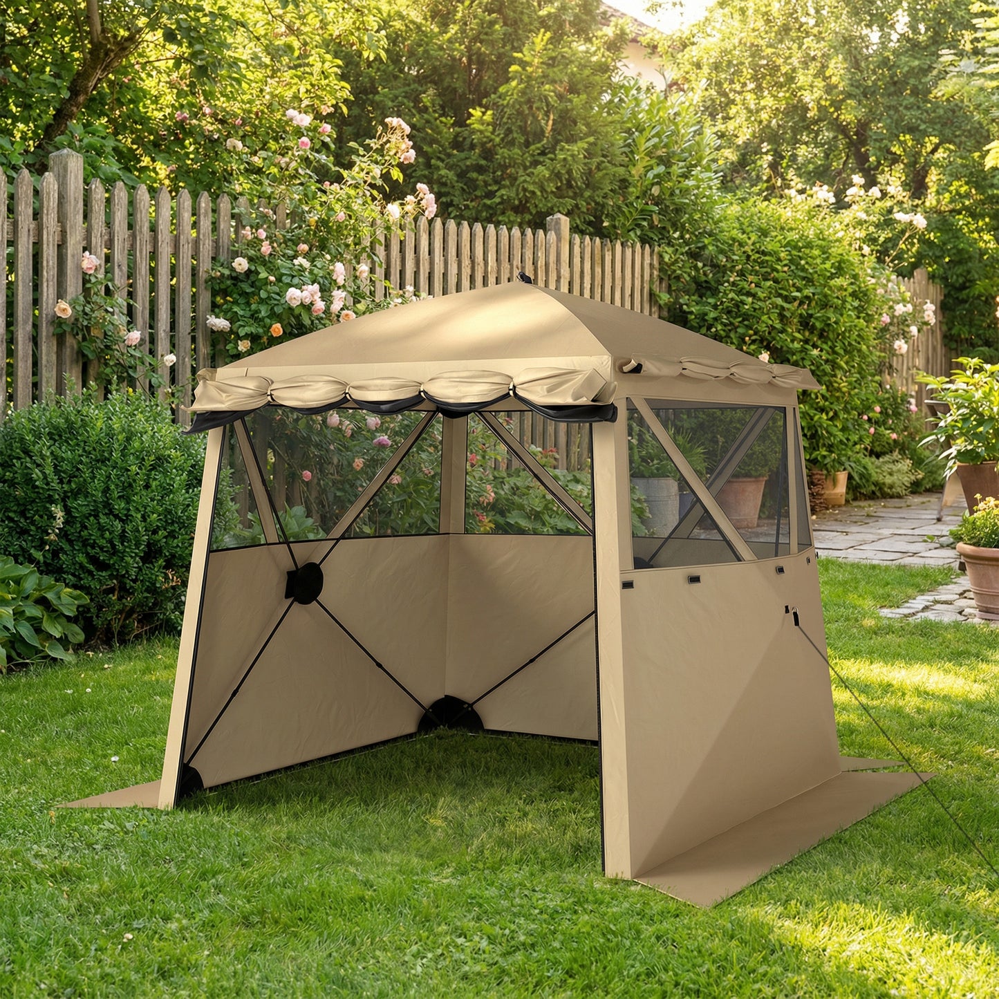 Pop Up Gazebo Waterproof with Awning 2 x 2 m Khaki