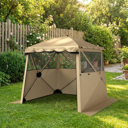 Pop Up Gazebo Waterproof with Awning 2 x 2 m Khaki