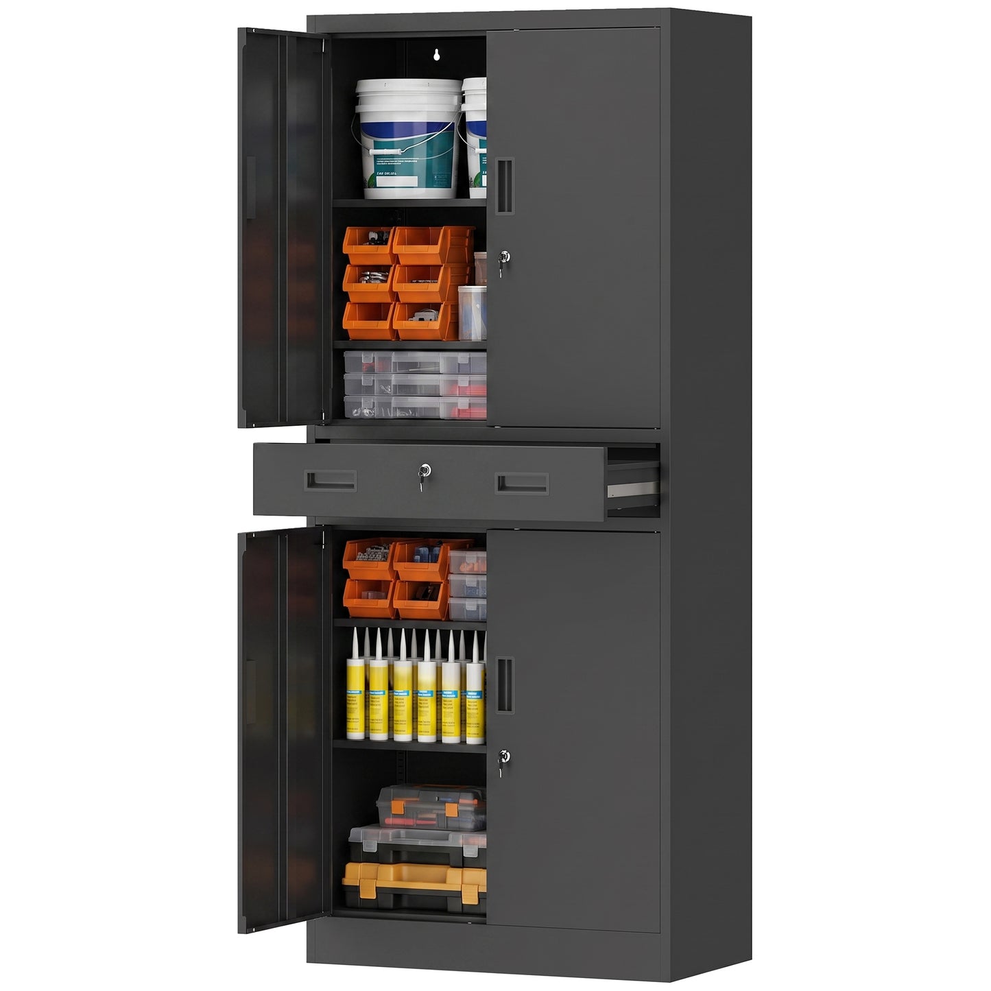 180cm Tall Tool Cabinet, Lockable Metal Storage Cabinet with Drawer