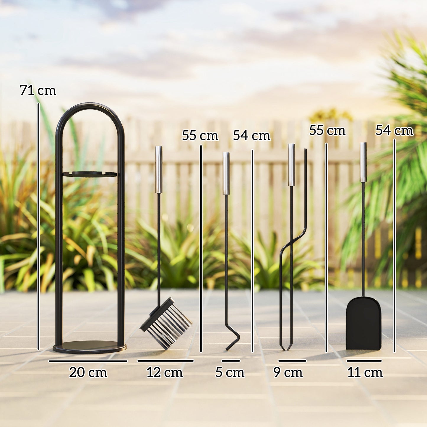 5 PCS Fireplace Companion Set, Metal Fireside Companion Set, Silver