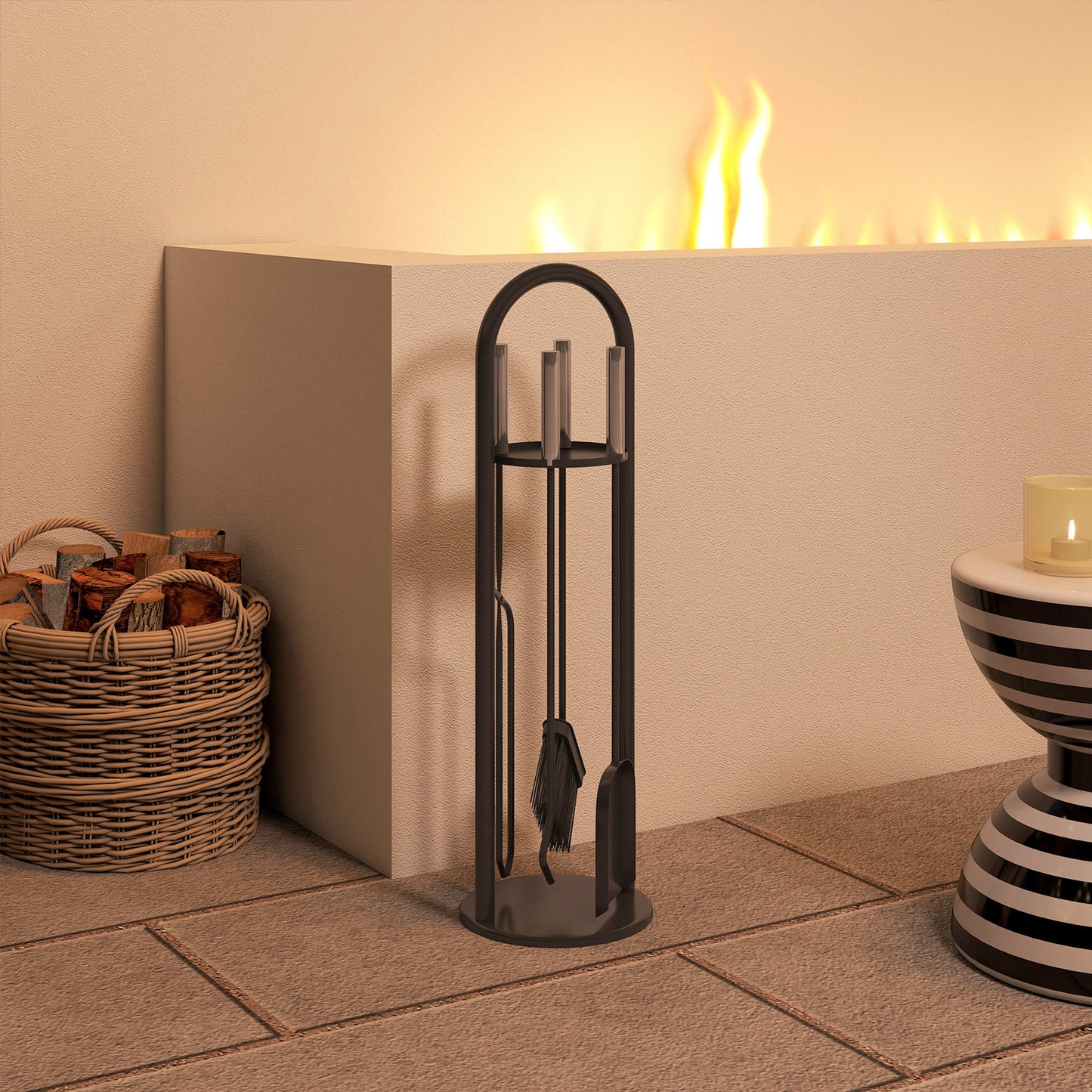 5 PCS Fireplace Companion Set, Metal Fireside Companion Set, Silver