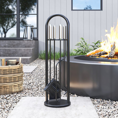 5 PCS Fireplace Companion Set, Metal Fireside Companion Set, Silver