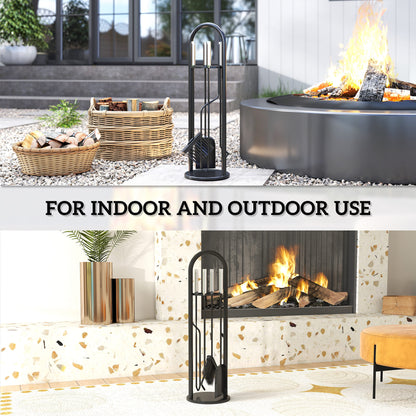 5 PCS Fireplace Companion Set, Metal Fireside Companion Set, Silver