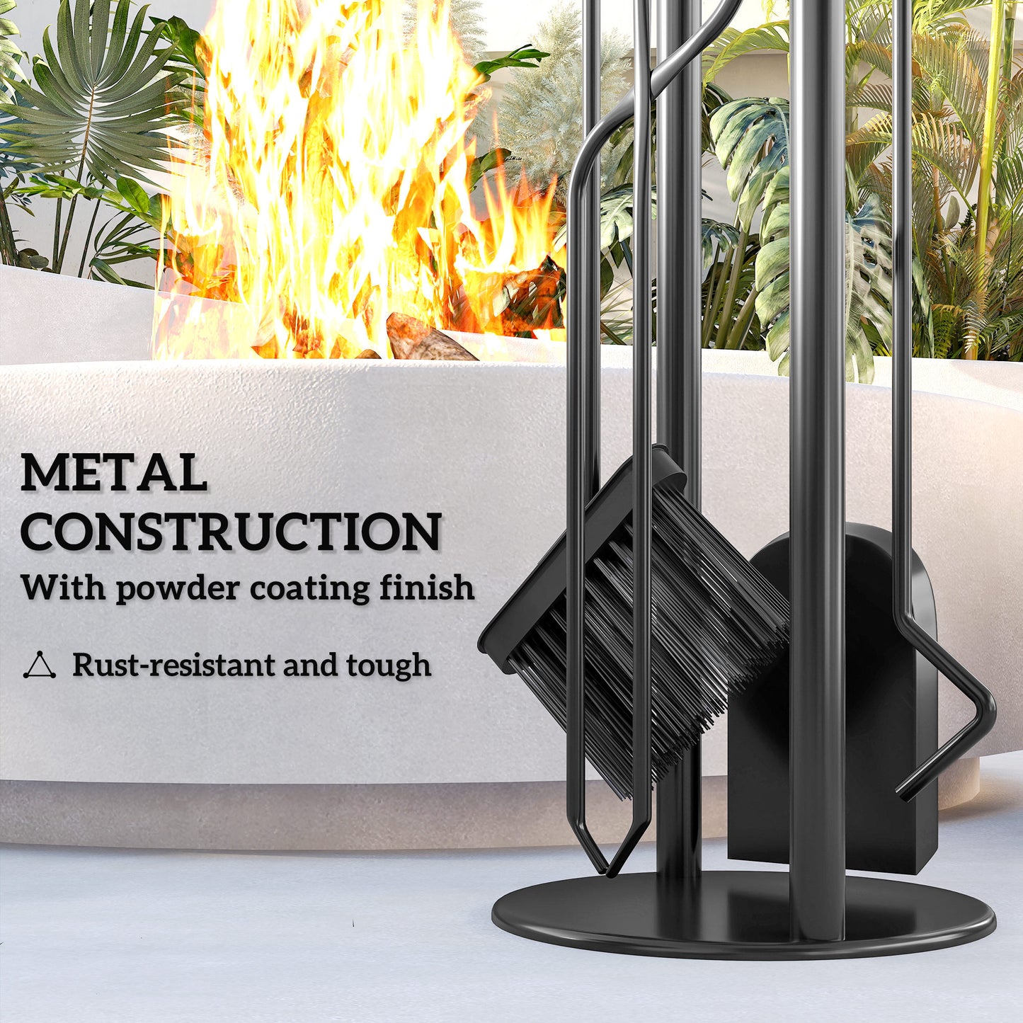 5 PCS Fireplace Companion Set, Metal Fireside Companion Set, Silver